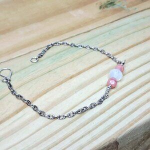 Czech Glass Beaded Anklet Bracelet, Pink Beaded Jewelry, 8"